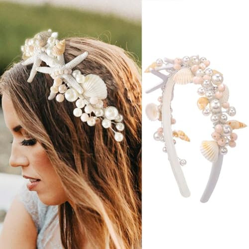 Unicra Seestern-Stirnband, Braut, Strand, Hochzeit, Haarschmuck, Perlen, Kopfschmuck, Blume, Stirnbänder für Damen und Mädchen (A)