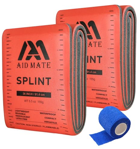 AID MATE First Aid Splint 36 X 4.3,2 Pack with 1 Extra Adhesive Tape, Brace Support Splint for Arm Leg Broken Bones Fracture
