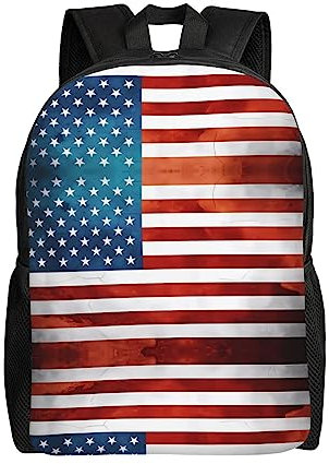 Grande zaino da viaggio vintage con bandiera americana americana con scomparto per computer portatile, durevole, 40,6 cm, resistente all'acqua, Nero , Taglia unica
