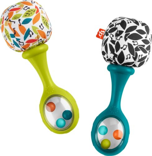 Fisher-Price Rattle 'n Rock Maracas für Neugeborene, 2 weiche Musikinstrumente für Entwicklungsspiele, Babys ab 3 Monaten, neutrale Farben