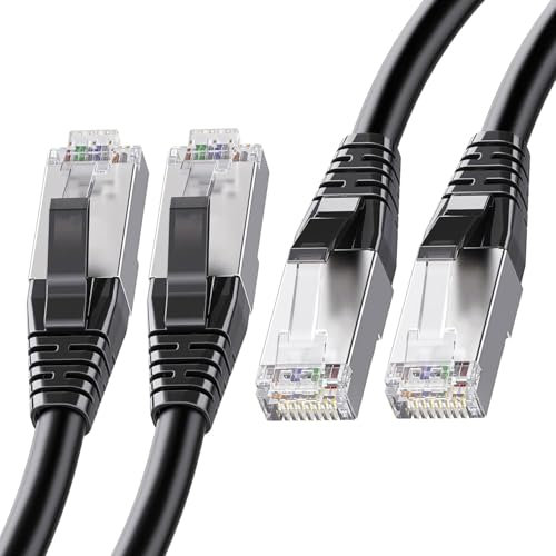 Cable Matters Paquete de 2, 40 Gbps blindado corto cable Ethernet Cat 8 de 1,5m en negro (2000 MHz Categoría 8 Cable Ethernet, Cable red Cat 8, Cable gaming para Ethernet, Cable Cat 8) - 1,5 m