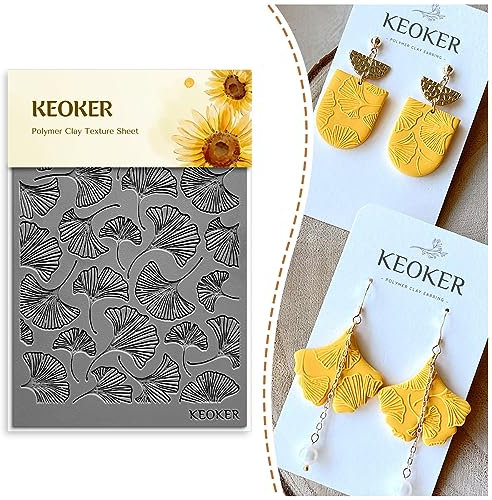 Keoker Polymer-Texturblätter für den Herbst, Ginkgo-Blatt-Texturmatte für Ohrringe, Schmuck, Polymer-Werkzeuge (Herbst-Texturblatt 1)