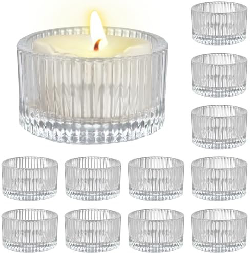 RAKUTE 12pcs Portavelas de Cristal, RAKUTE Portavelas Cristal Votivas para Velas de Té, Candelabros Decorativos de Velas Porta Velas Decor del Hogar, Bodas, Fiestas y Poner la Mesa