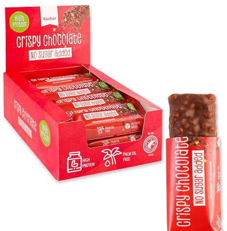 XUCKER Crispy Chocolate Bar - Schokoriegel 12 x 40g I mit White Chocolate Chunks I Protein Riegel ohne Zucker, Sucralose und Palmöl I Proteinriegel mit natürlichem Xylit gesüßt