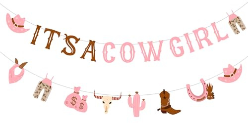Cheereveal Cowgirl Baby Shower Banner, It's a Cowgirl Bunting Garland, Pink Hats Boots Cactus Gender Reveal, Pregnancy Announcement, My First Rodeo, Western Theme Party Decoration Supplies
