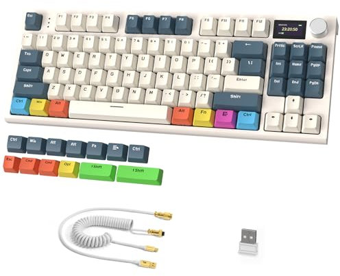 ATTACK SHARK K86 Clavier Mécanique sans Fil 75%, 2,4G/BT5.0/USB-C Filaire, Clavier de Jeu Tri-Mode, QWERTY Layout, écran Couleur TFT HD 1,2 et Bouton CNC, Backlit RVB Hot-Swap PBT Keycap - VertPro