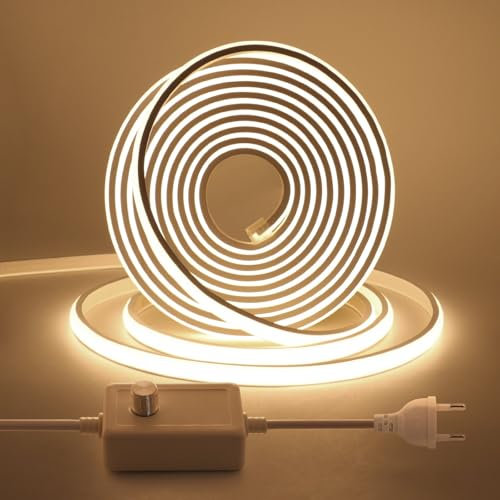 KISUFU 220V Ruban LED COB, Flexible Led Bande Neon Bandeau avec Gradateur,Étanche IP65 LED Bande Lumineuse pour Chambre, Jardin, Plafond Décoration,3M,Blanc naturel