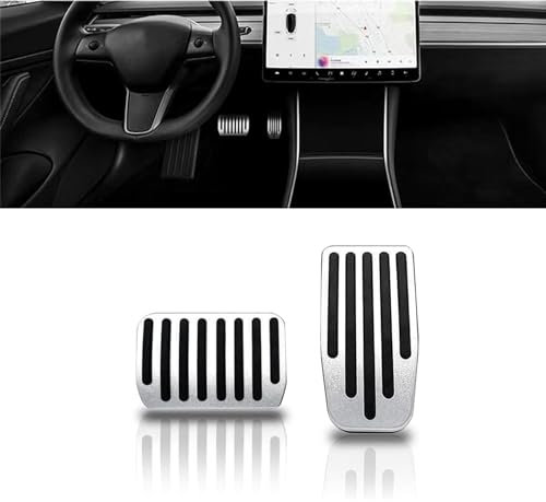 YOUNLEN Für Tesla 2016–2024 Modell 3 (einschließlich Highland), Model Y Performance-Pedalpolster decken Fuß-Aluminium-Anti-Rutsch-Pedale ab (Silber).