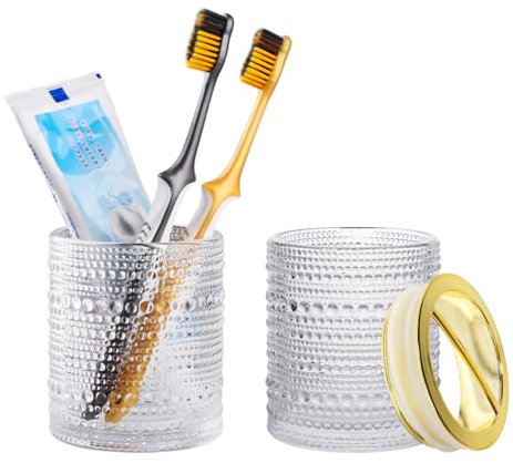 Tonxus Zahnbürstenhalter für Badezimmer, 2-teiliges Glas-Zahnbürstenhalter-Set, transparent, 284 ml, wiederverwendbar, Mundspülbecher, Theken-Organizer für Badezimmerzubehör, Make-up-Pinsel