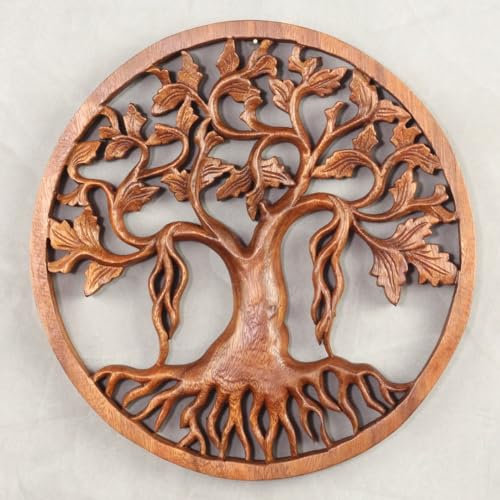 Oriental Galerie Wandbild Baum des Lebens Wanddeko Mandala Zeichen Relief Lebensbaum Symbol Mythologie Deko Holz ca. 30 cm