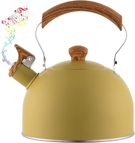 Bouilloire sifflante jaune pour cuisinière, théière en acier inoxydable avec poignée ergonomique froide au toucher pour cuisinières halogènes à gaz à induction, couleur unie