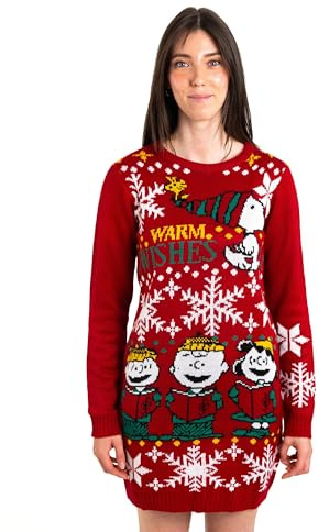 United Labels Snoopy Strickkleid, Warm Wishes, Rot, Winterkleid für Damen, Kleid Langarm