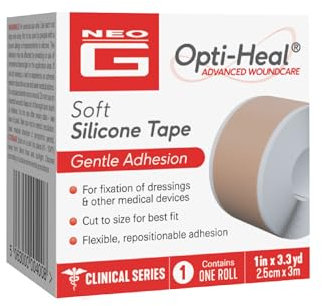 Opti-Heal Soft Silicone Medical Tape for Sensitive Skin – Surgical Tape for Dressings and Other Medical Devices – 2.5cm x 3m - 1 roll