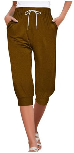 Angxiwan Sparabos Angebote Damen Leinenhose 7/8 Kordelzug Freizeithose Mittelhohe Sweatpants Skinny Arbeitshose mit Taschen Ripped Geschnitten Hose -Gummistiefel Damen