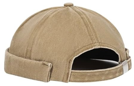 LiuliuBull Retro Dome Melonenhut aus gewaschener Baumwolle, krempenlose Beanie-Kappe, Unisex, Street Hip Hop, Seemann, Vermieterhüte(Brown)