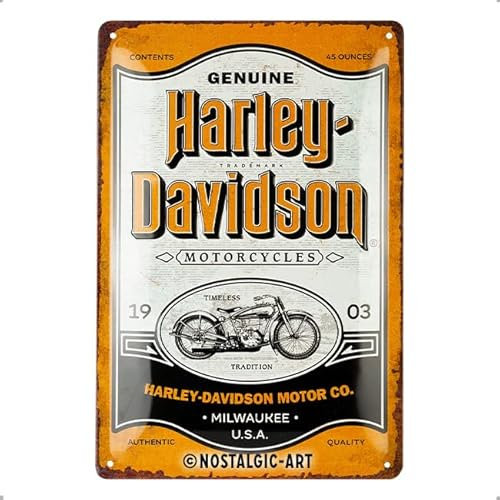 Nostalgic-Art Retro Blechschild, 20 x 30 cm, Harley-Davidson – Genuine Motorcycles Milwaukee – Geschenk-Idee für Biker, Original Lizenzprodukt (OLP), aus Metall, Vintage Design, Blechschilder Sprüche