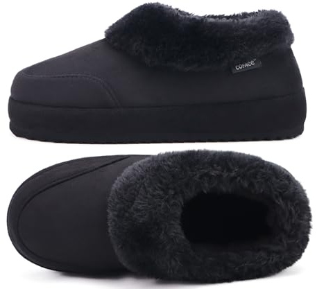 COFACE Hausschuhe Damen Warme Winter Plüsch Gefüttert Hüttenschuhe Frauen Lammfell Fell Pantoffeln Bequeme Hausstiefel Slippers