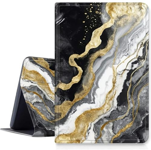 DIGTIALLL Case for Amazon Kindle Fire 7 Inch Tablet (9th/7th/5th Generation, 2019/2017/2015 Release) PU Leather Smart Protective Cover with Auto Sleep/Wake,Black Gold Marble