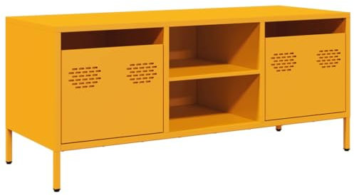 vidaXL Mustard Yellow TV Cabinet Stand/Media Unit - Cold-rolled Steel, Ample Storage with Compartments & Drawers, Adjustable Screw Feet, Modern Industrial Furniture for Living Room/Bedroom, 101.5x...