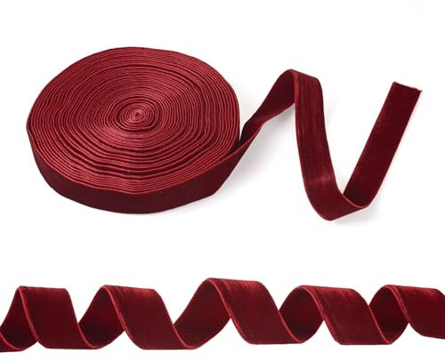 Crafans Samtbänder, 25 mm breit, doppelseitig, für Bastelarbeiten, Geschenkverpackungen, Schleife, Choker, Haargummi, 12 Meter lang, Dunkelrot