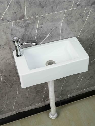 XRB2050 Lavandino a Muro in Resina, 40x20x11cm/15.7x7.9x4.3inch Lavandino Bagno Rettangolare per Piccolo Guardaroba Bagno Wc Degli Ospiti Bianco B - Rubinetto dell'acqua Fredda Singolo