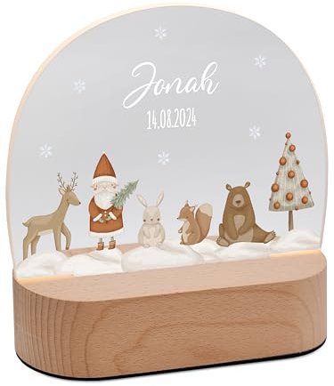 Bärenfreunde® - Personalisiertes Nachtlicht für Babys - Individuelle Nachttischlampe für Kinder - Personalisierte Geschenke Kinder - Babygeschenk - Geschenk zur Geburt (Weihnachtsmann Tiere)