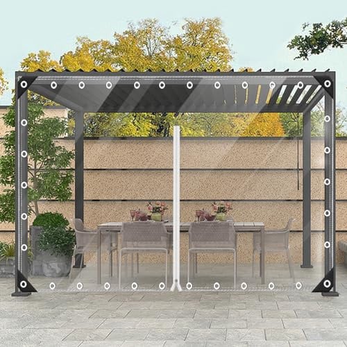 Ezcasch Plane Transparent mit Reißverschluss Nach Maß, 2.3x2m(Höhe x Breite) Durchsichtige Plane mit Ösen, 420g/m² Abdeckplane Wasserdicht Klare Abdeckfolie Windschutz für Außenbereich