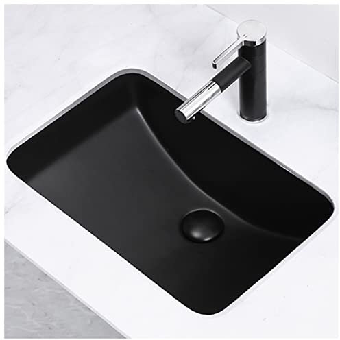 DLAZUM Unterbauwaschbecken aus Keramik fürs Badezimmer, rechteckig, Waschtisch, mit Wasserhahn und Abflussset (schwarz, 52,5 x 37,5 x 20,5 cm)