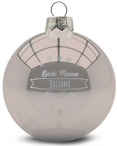 GRAVURZEILE Weihnachtskugel mit Gravur - Dein Wunschtext in 3 Zeilen - Personalisiert mit eigenem Text - Festliche Christbaumkugel für Paare als Weihnachtsdeko - Farbe: Beige Glänzend - Größe: 8 cm