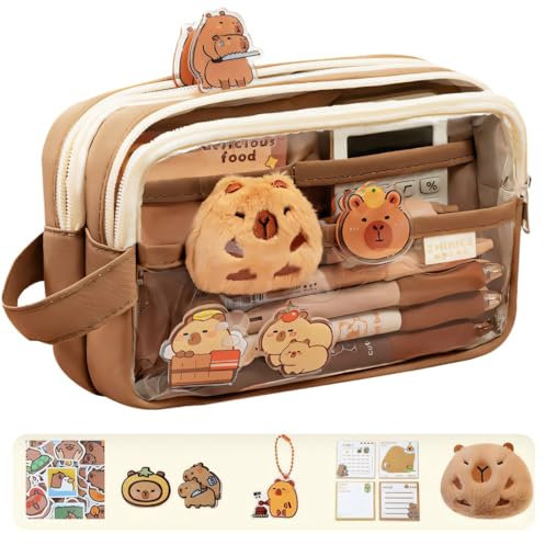 FENQURO Capybara, Trousse à crayons Capybara transparente avec compartiments, grande ouverture, trousse à crayons Capybara pour papeterie, cosmétiques, articles de toilette, multicolore