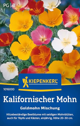 Kiepenkerl Kalifornischer Goldmohnsamen Mischung 1016000 - Blumensamen Mischung für eine hitzebeständige Beetblume mit Inhalt für 120 Pflanzen - Saatgut