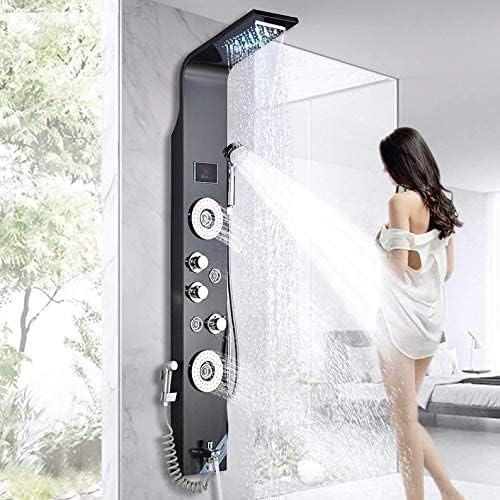 LED Duschpaneel mit Bidet-Funktion aus rostfreiem Edelstahl mit Temperaturanzeige und 2 Massagefunktionen Schwarz