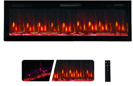 Chimenea Eléctrica Weka Fireplace E60 - Montaje en Pared y Empotrado - Potencia de 750 W/1500 W, 13 Colores de Fondo, Llama Ajustable, Protección contra Sobrecalentamiento (152 cm)