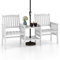 KOMFOTTEU Gartenbank mit integriertem Tisch & Schirmloch, 2-Sitzer Bank aus Tannenholz, Sitzbank Parkbank Outdoor 165 x 60 x 88 cm, Gartenset für Balkon Garten Terrasse, Weiß