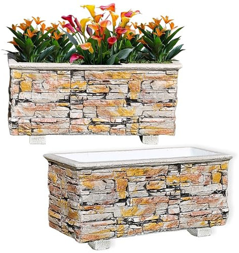 Garden Pley - Maceteros Grandes Exterior - Jardineras Exterior Grandes de Hormigon, Jardinera Rectangular de Lajas Decorativas, 90 x 42 x 39 cm. (2, Vintage)