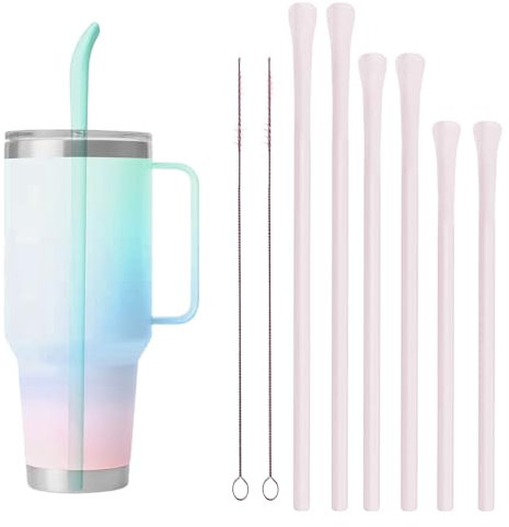 Silicone Straws Reusable Stanley Cup Straw 6 Pack 3 Size Anti Wrinkle Straw for 40oz & 30oz Tumblers Stanley Accessories (6 Light Pink Straws, Cleaning Brush, Organizer Bag)