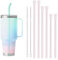 Silicone Straws Reusable Stanley Cup Straw 6 Pack 3 Size Anti Wrinkle Straw for 40oz & 30oz Tumblers Stanley Accessories (6 Light Pink Straws, Cleaning Brush, Organizer Bag)