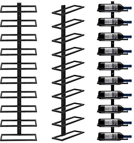 VIIROUD Weinregal aus schwarzem Metall für 10 Flaschen, Flaschenhalter, Aufbewahrungsregal aus schwarzem Metall, Wandmontage für 10 Flaschen, Wandhalterung, Hängeregal