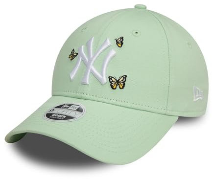 New Era MLB Berretto per i Tifosi Cappellino per Ragazze Donne Regolabile New York Yankees Logo NY Farfalla Verde