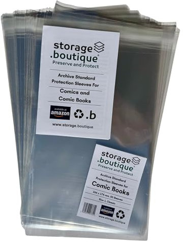 storage.boutique COMICBOOK Protection Sleeves, Archive Standard, Acid Free, Size 1, 266 x 174 mm + 30mm Lip, 50