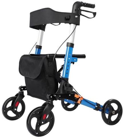 Qinlenyan Rollator Walker für Senioren mit Sitz & Rückenlehne – Leichter Gehwagen mit 8 Rädern & Klappfunktion – Mobilitätshilfe mit 4 Rädern, faltbar – Gehhilfe für Erwachsene ﻿