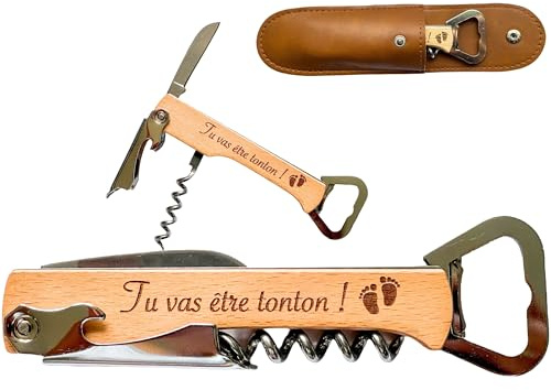 Tire-Bouchon & Décapsuleur Multifonction – Ouvre-Bouteille pour Vin & Bière – Cadeau d’Annonce de Grossesse pour Futur Tonton – Idée Originale et Émouvante, Gravé “Tu vas être Tonton”