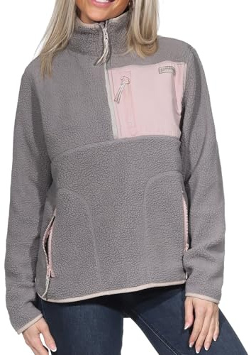 Sublevel Damen Teddyfleece Pullover Sherpa Half-Zip Plüschpullover mit hohem Kragen LSL-542 Taupe L