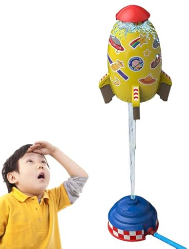 Eoixuqba Water Rockets Sprinkler Toy, 18x18x28.5cm Outdoor Garden Water Jets Rocket Launcher With Hose Connector And Stickers, Outdoor Waters Sprinkler, Rockets Design Waters Powered Liftoffs & Spin