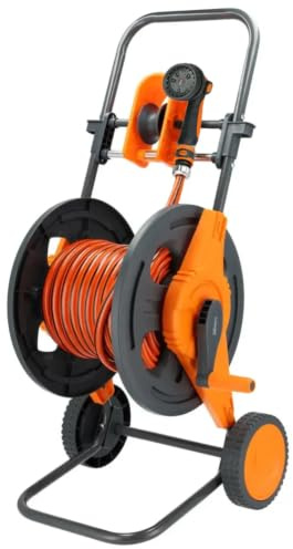 Schmith - Enrouleur Tuyau Arrosage - Chariot Jardin Avec Tuyau 25 m, Pulvérisateur et Raccords pour Jardin et Pelouse, avec Guide-Tuyau, Kit Complet d’Arrosage