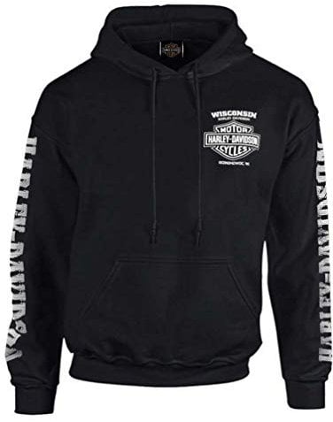Harley-Davidson Herren Kapuzenpullover mit Blitz-Wappen, Schwarz - Schwarz - Klein
