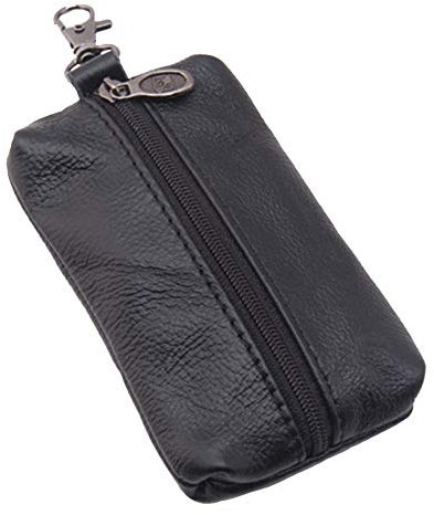 Auony Unisex Genuine Leather Key Case Wallet Pouch Bag Keychain Holder with Key Ring & Zipper