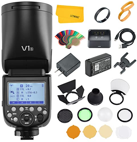 Godox V1S runde TTL-Kamera mit Blitzlicht + Godox AK-R1 Blitzkit Kompatibel für Sony-Kamera