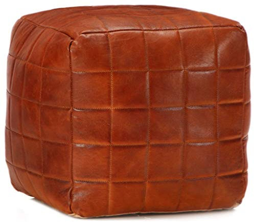 vidaXL Pouf Sitzpouf Sitzhocker Sitzpuff Puff Fußbank Fußhocker Hocker Würfel Sitzwürfel Sitzkissen Ottoman Hellbraun 40x40x40cm Echtes Ziegenleder