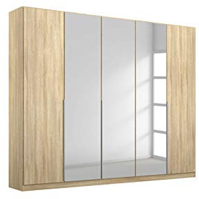 Rauch Möbel Alabama Schrank Kleiderschrank Drehtürenschrank Eiche Sonoma mit Spiegel, Holz, 5-türig inklusive Zubehörpaket Classic 3 Kleiderstangen, 9 Einlegeböden BxHxT 226x229x54 cm